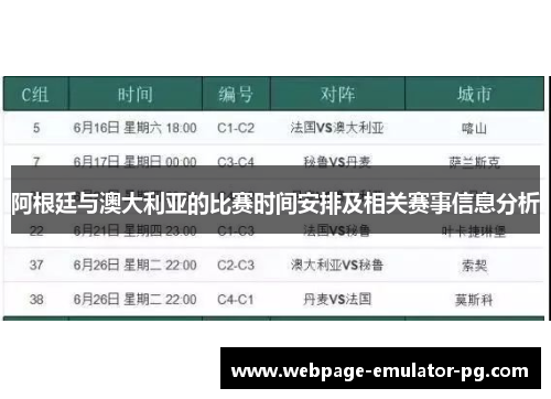 阿根廷与澳大利亚的比赛时间安排及相关赛事信息分析 阿根廷与澳大利亚的比赛时间安排及相关赛事信息分析