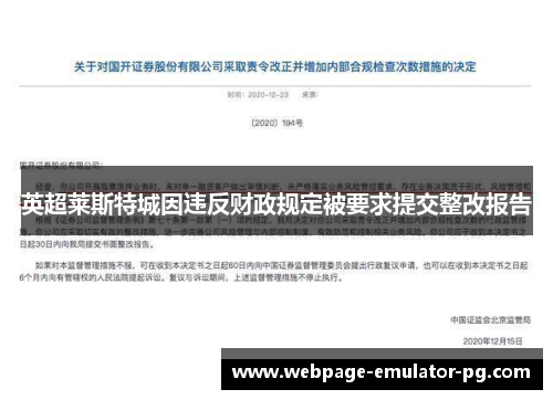 英超莱斯特城因违反财政规定被要求提交整改报告